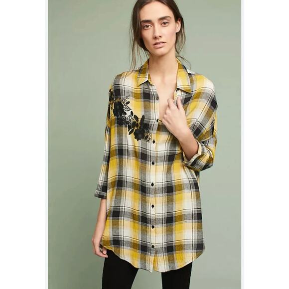 Anthropologie Maeve Oversized Embroidered Flannel Size XS/S - Picture 2 of 8
